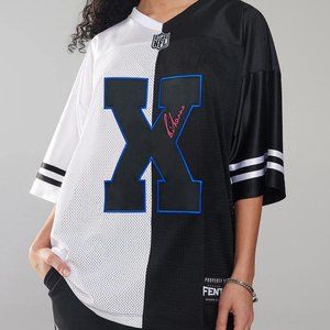 SAVAGE X FENTY NFL TWO TONE crop  JERSEY by Rihanna Super Bowl WhT/ blk nwt